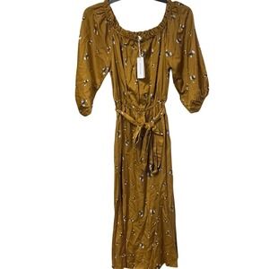 NWT Outerknown Wildflower Floral Maxi Dress Mustard Yellow Women's Size Medium